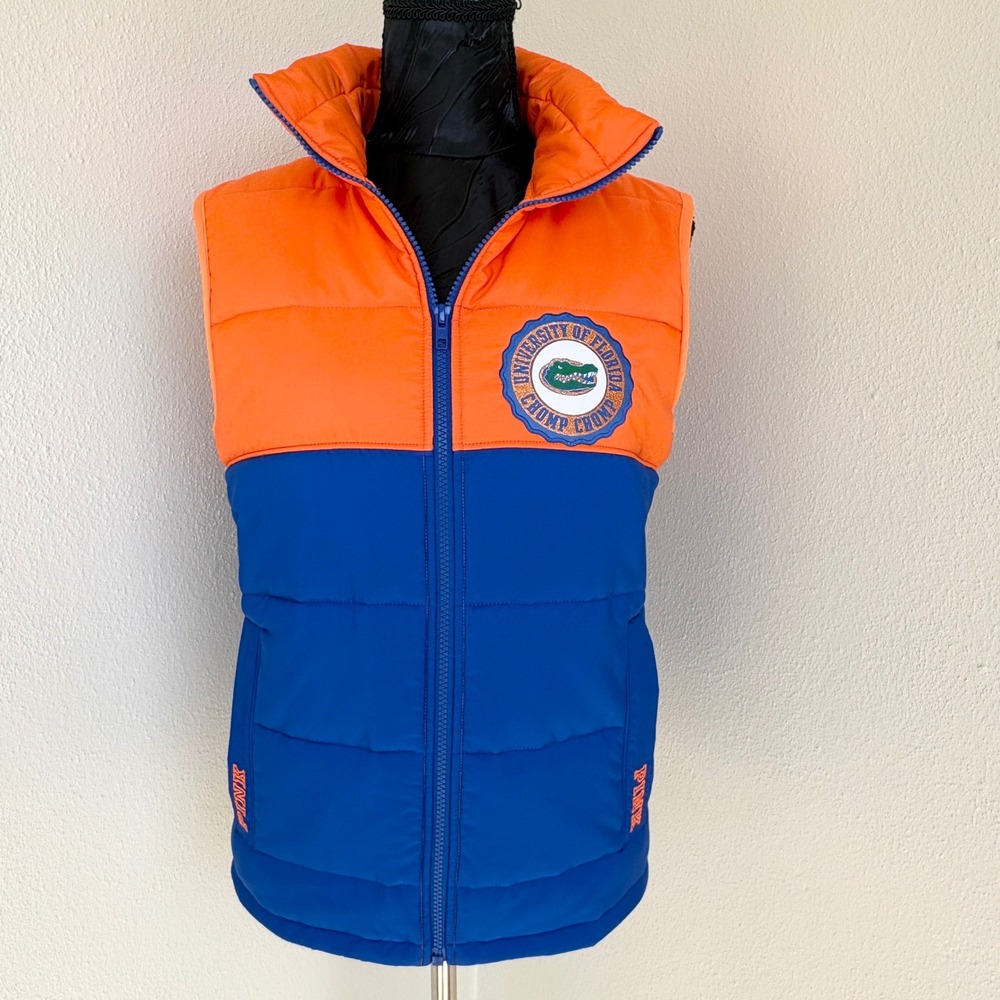 PINK Victoria's Secret Florida Gators Puffer Vest, Womens Small‎ Blue Orange